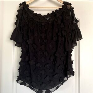 Alfani appliquéd Blouse Tunic Top Women’s Sz 12 black flowers Beach frilly
